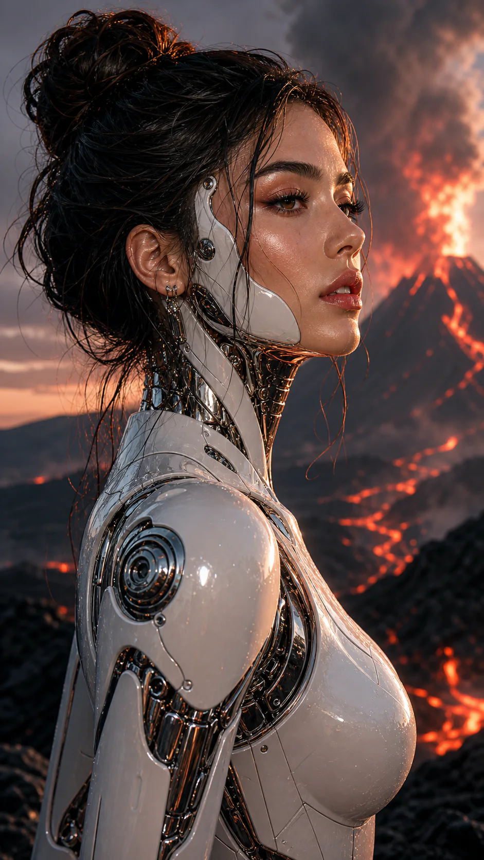 Spanish robot beauty campaign near a volcano